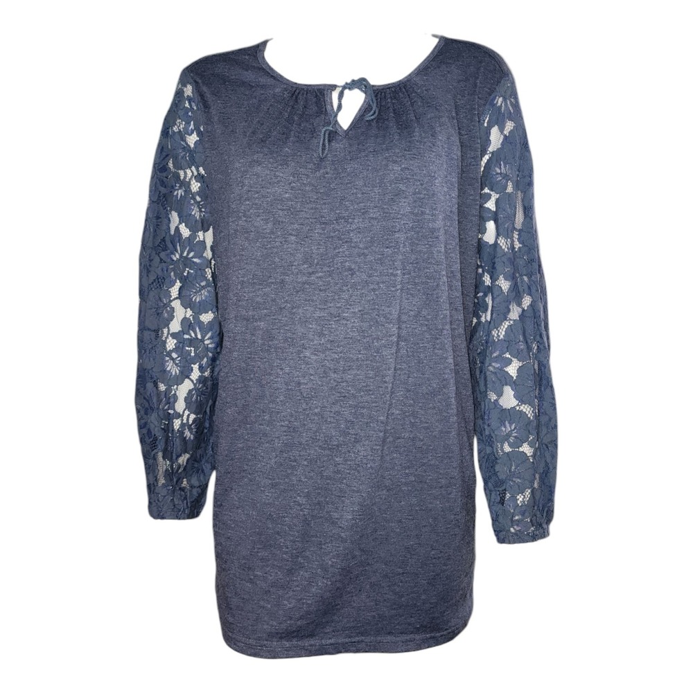 Bloomchic Top Shirt Womens Size 12 Blue Lace Detail Sides Sleeve Boho Floral